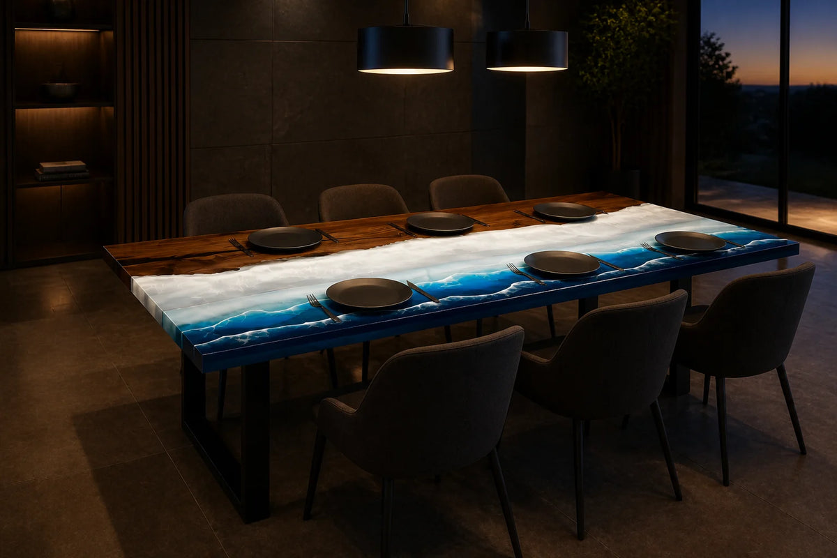 Ocean Tide Black Walnut Epoxy River Dining Table DT01