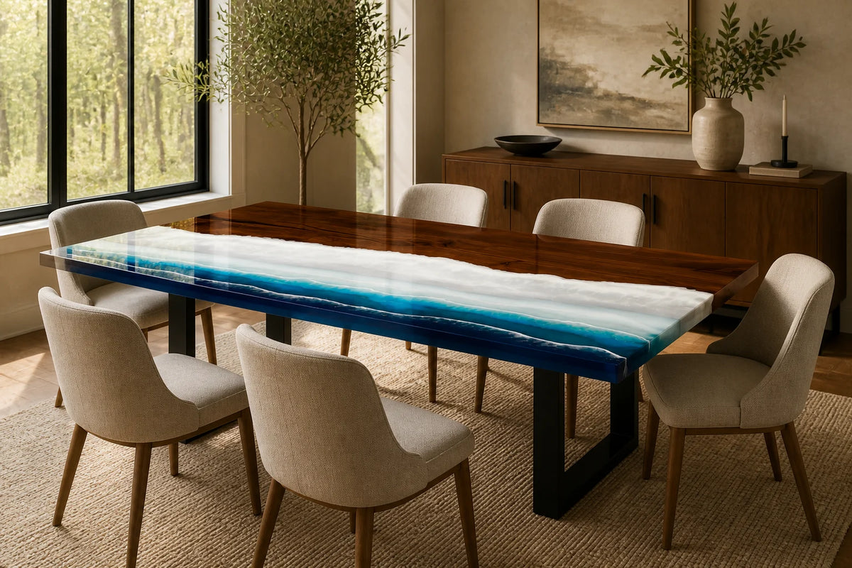 Ocean Tide Black Walnut Epoxy River Dining Table DT01