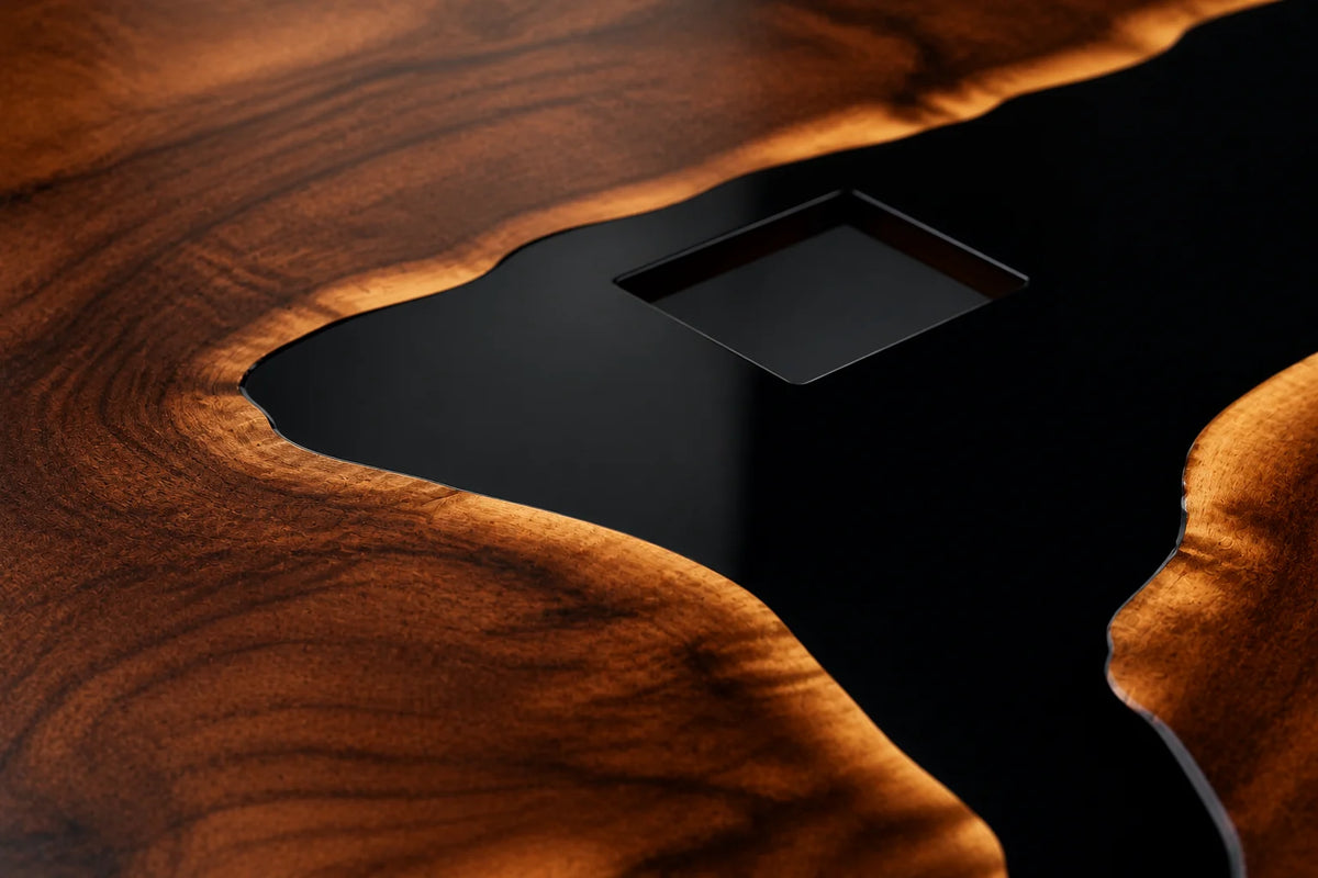 Amber Veil Black Walnut Clear Epoxy Dining Table DT02