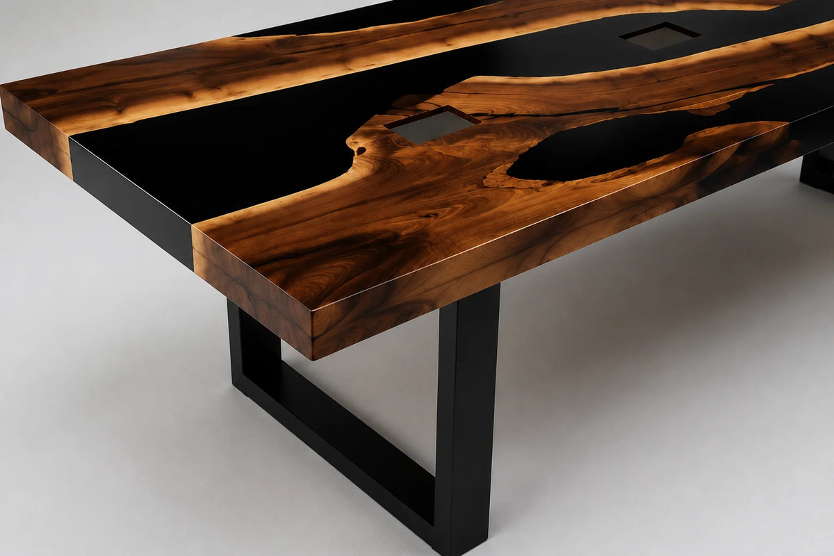 Amber Veil Black Walnut Clear Epoxy Dining Table DT02
