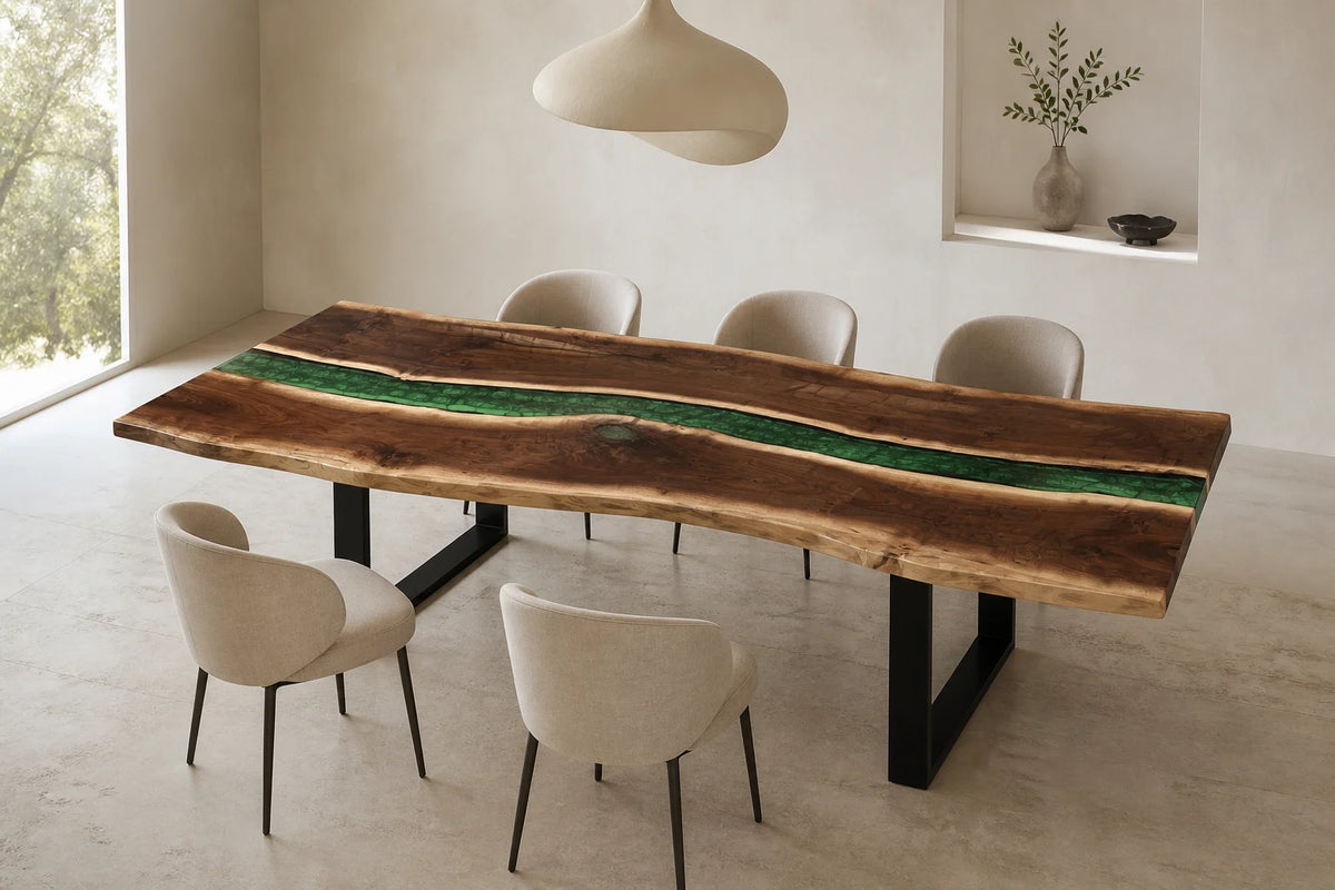 Emerald Grove Black Walnut Epoxy River Dining Table DT03