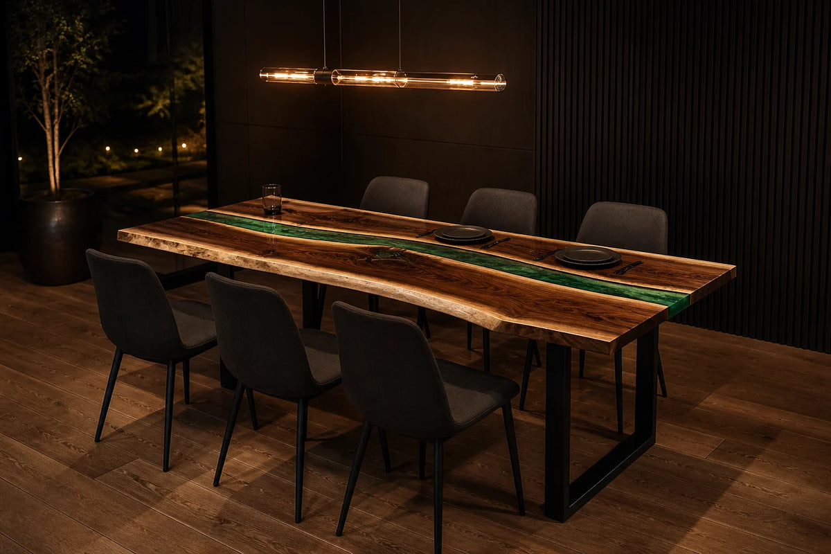 Emerald Grove Black Walnut Epoxy River Dining Table DT03