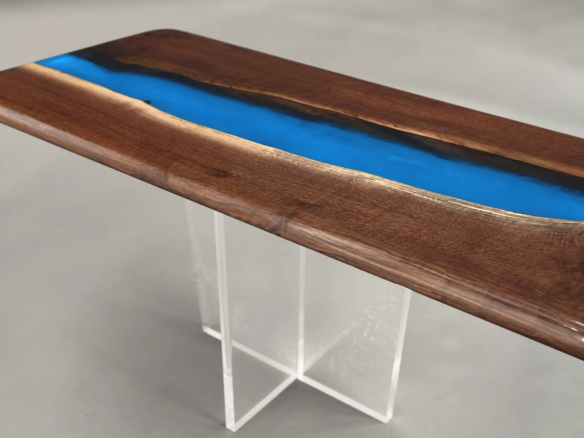 Blue Current Black Walnut Epoxy River Dining Table DT04