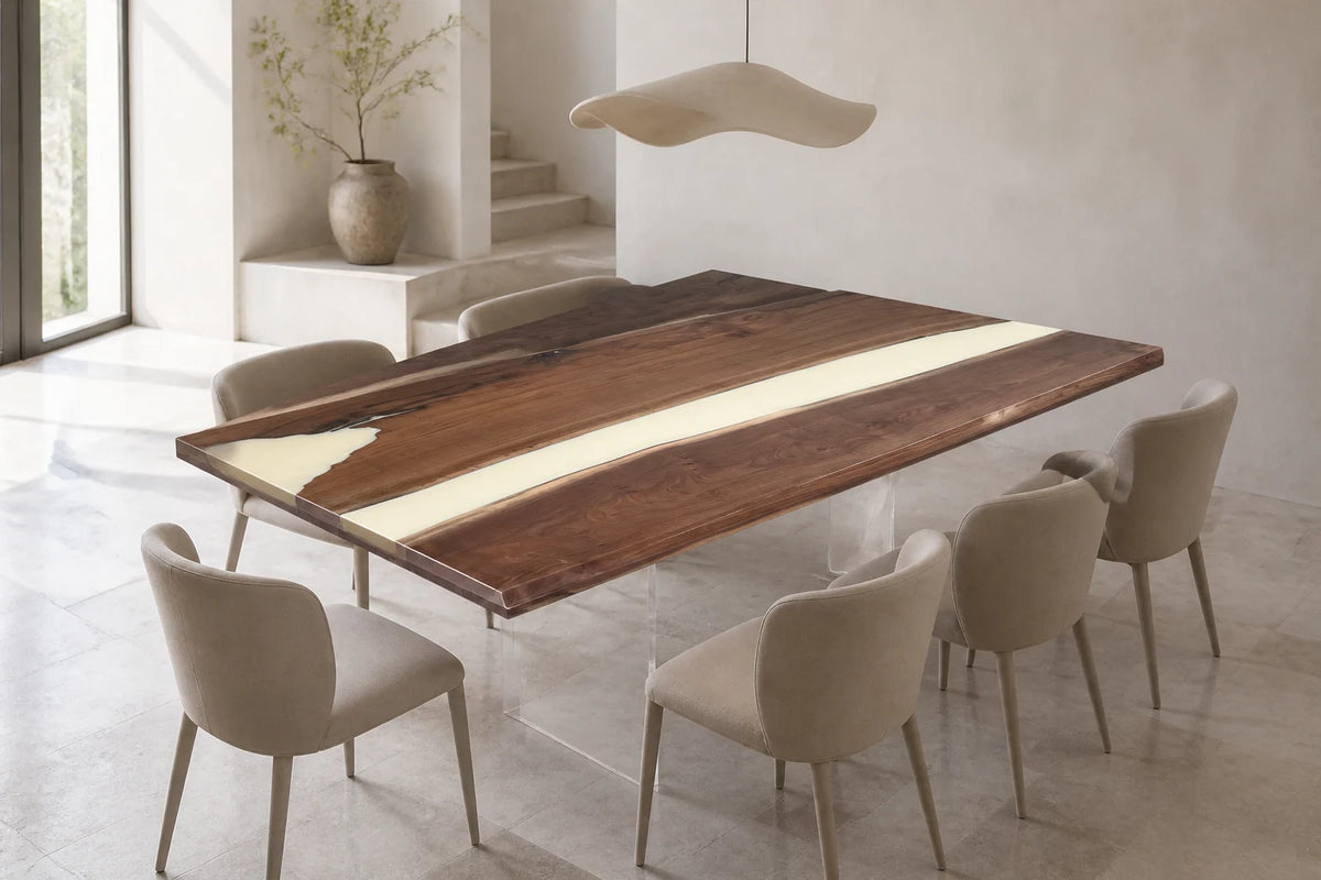 Ivory Rift Black Walnut Epoxy Dining Table DT05
