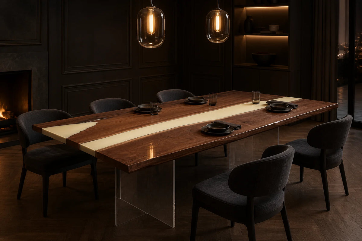 Ivory Rift Black Walnut Epoxy Dining Table DT05