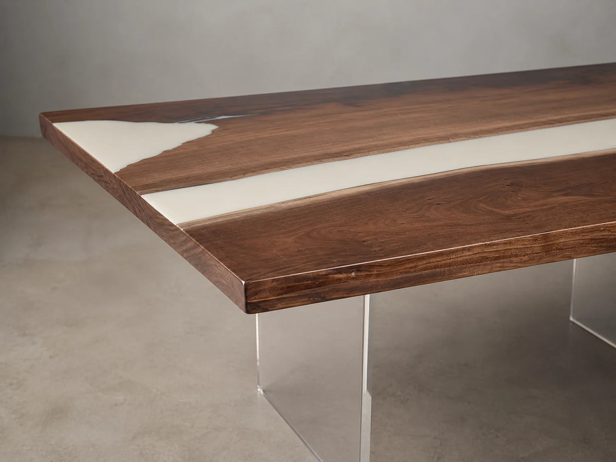 Ivory Rift Black Walnut Epoxy Dining Table DT05