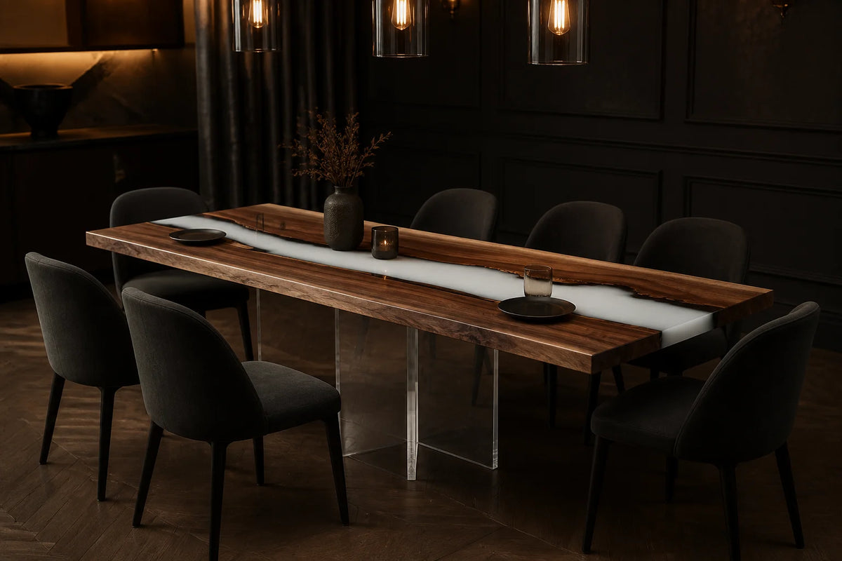 Pearl Drift Black Walnut Epoxy Dining Table DT06