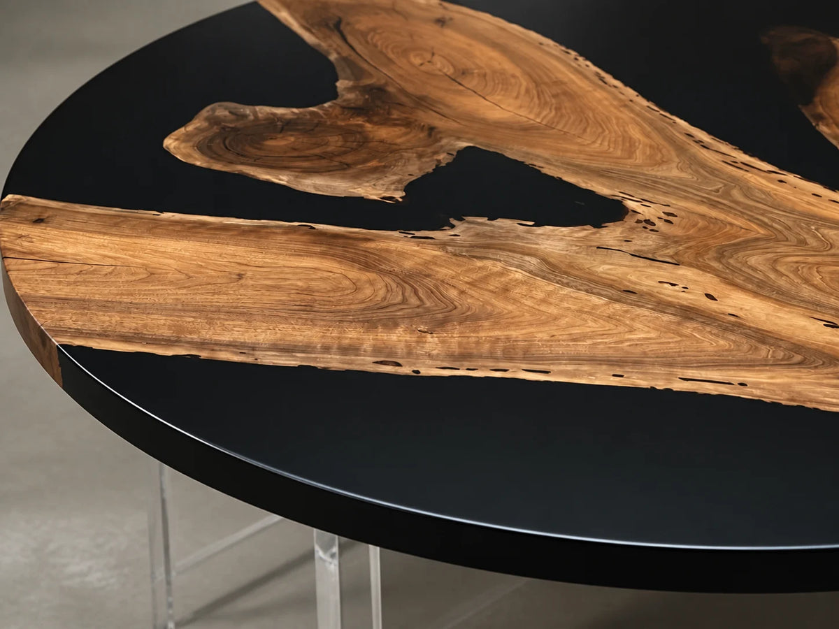 Noir Halo Round Black Walnut Epoxy Dining Table DT08
