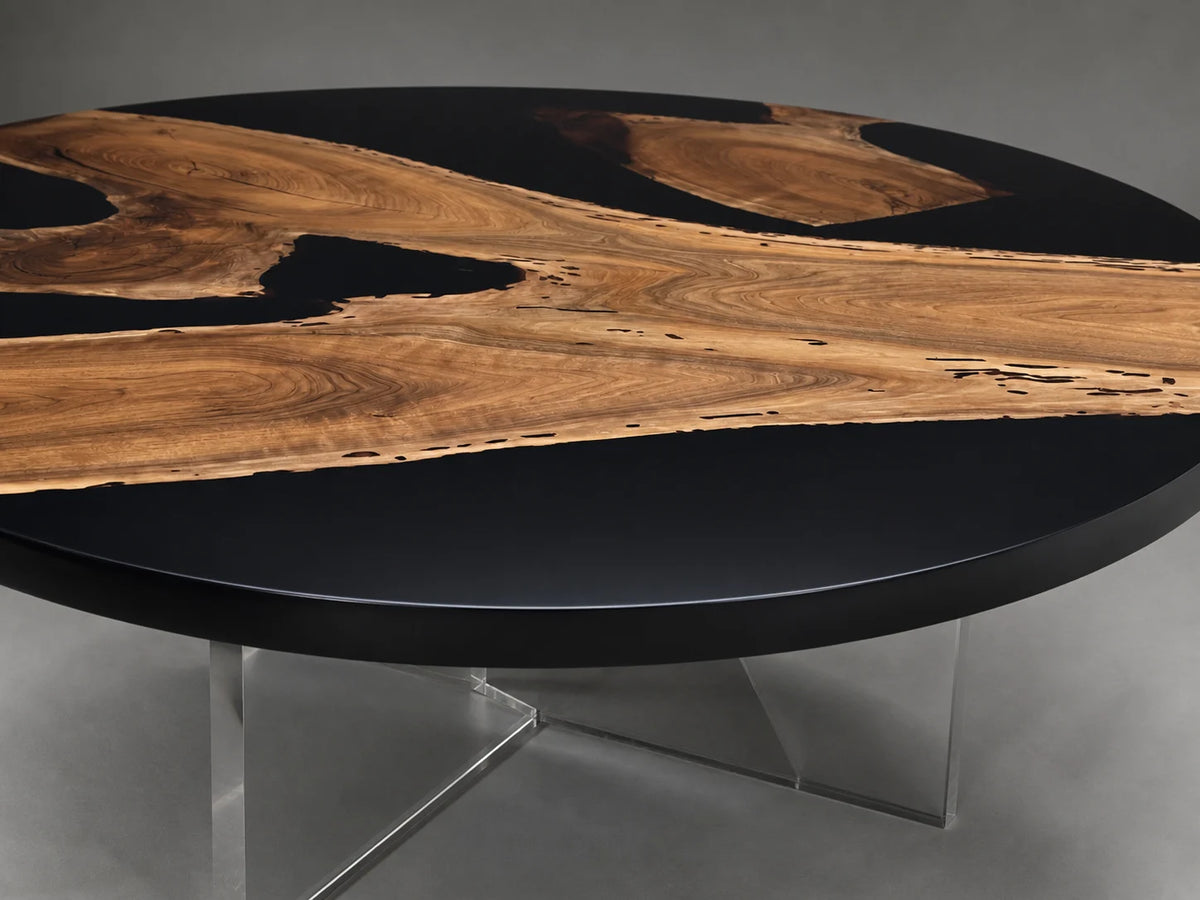 Noir Halo Round Black Walnut Epoxy Dining Table DT08