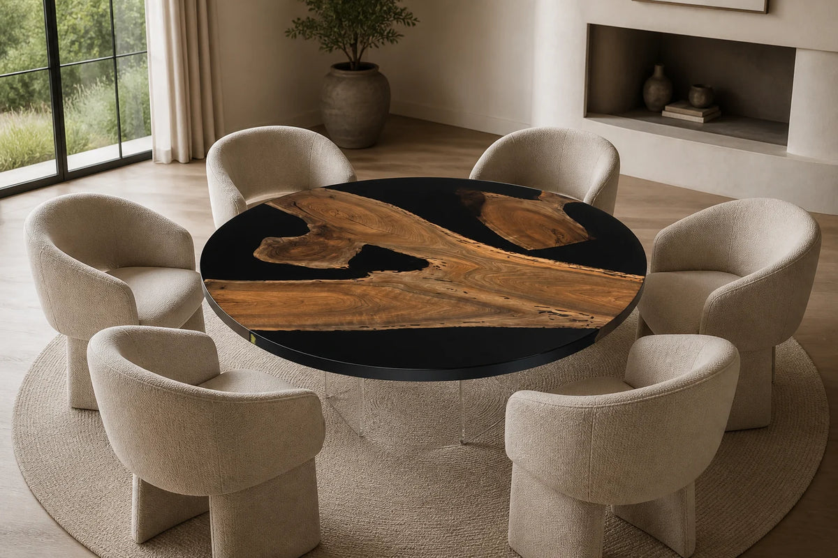 Noir Halo Round Black Walnut Epoxy Dining Table DT08