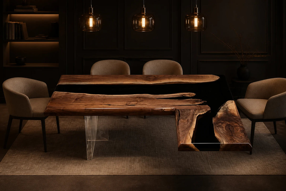 Midnight Edge Black Walnut Epoxy Dining Table DT09