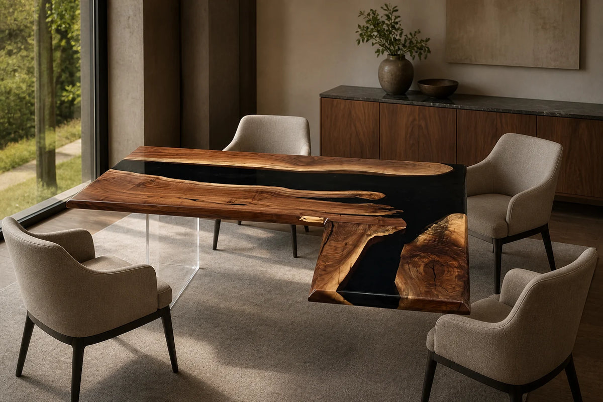 Midnight Edge Black Walnut Epoxy Dining Table DT09