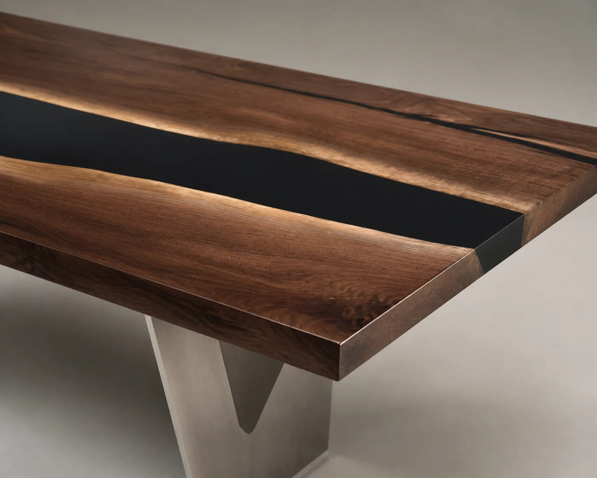 Obsidian Line Black Walnut Epoxy River Dining Table DT10