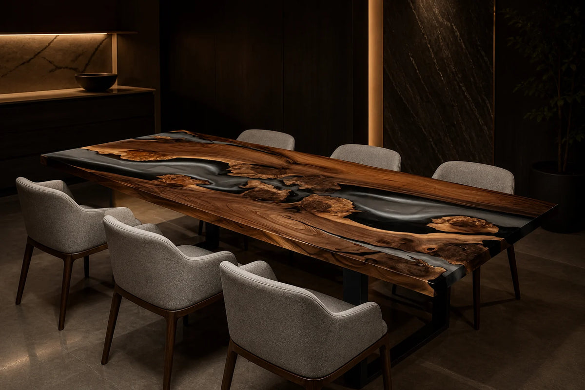 Smoke Canyon Black Walnut Epoxy Dining Table DT11