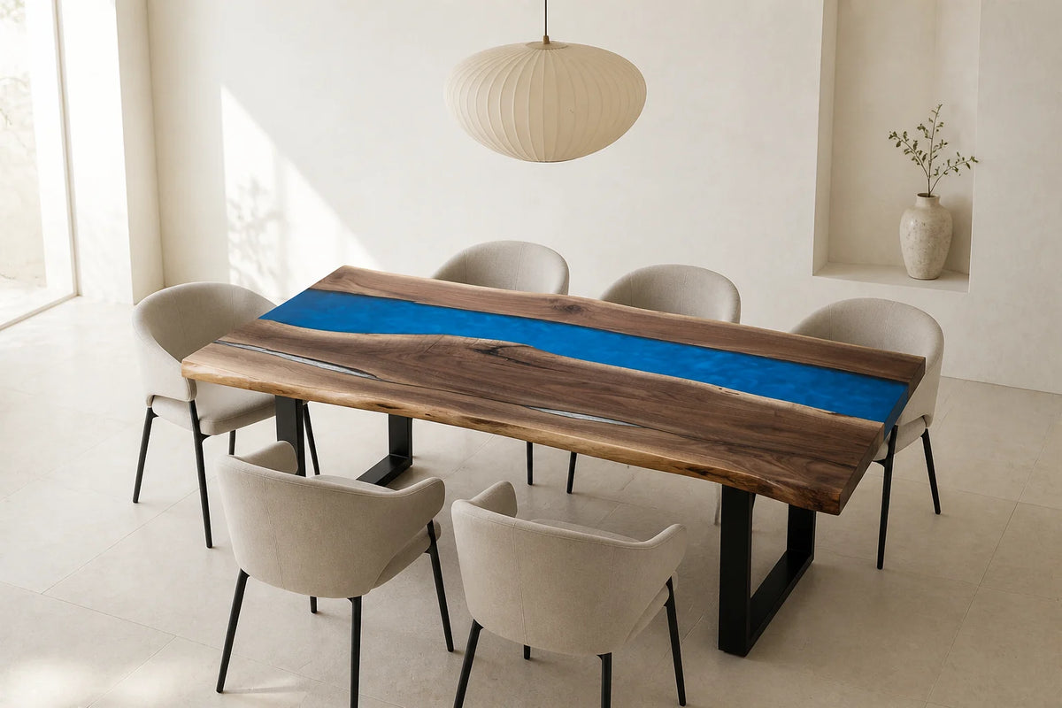 Cobalt Bay Black Walnut Epoxy River Dining Table DT13