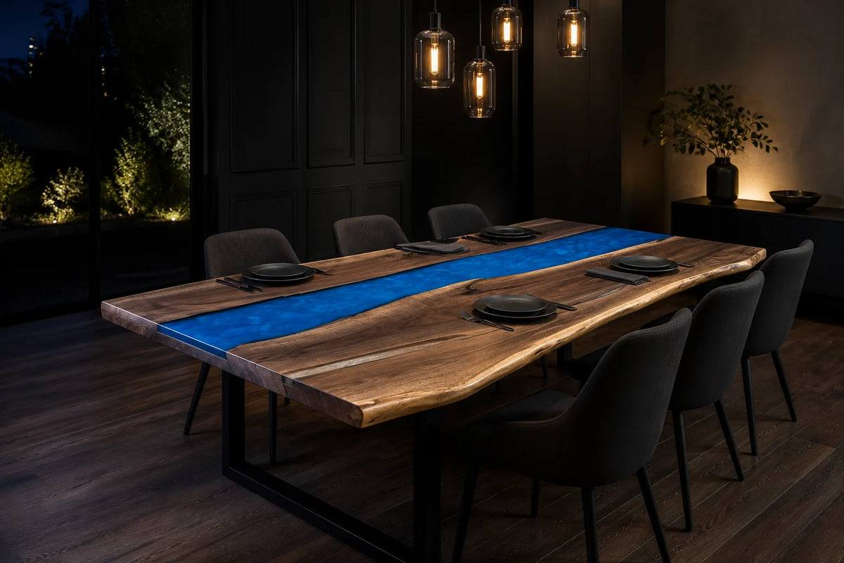 Cobalt Bay Black Walnut Epoxy River Dining Table DT13