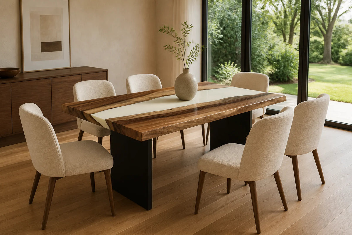 DTC15 Desert Line South American Walnut Dining Table featuring handcrafted South American walnut and resin