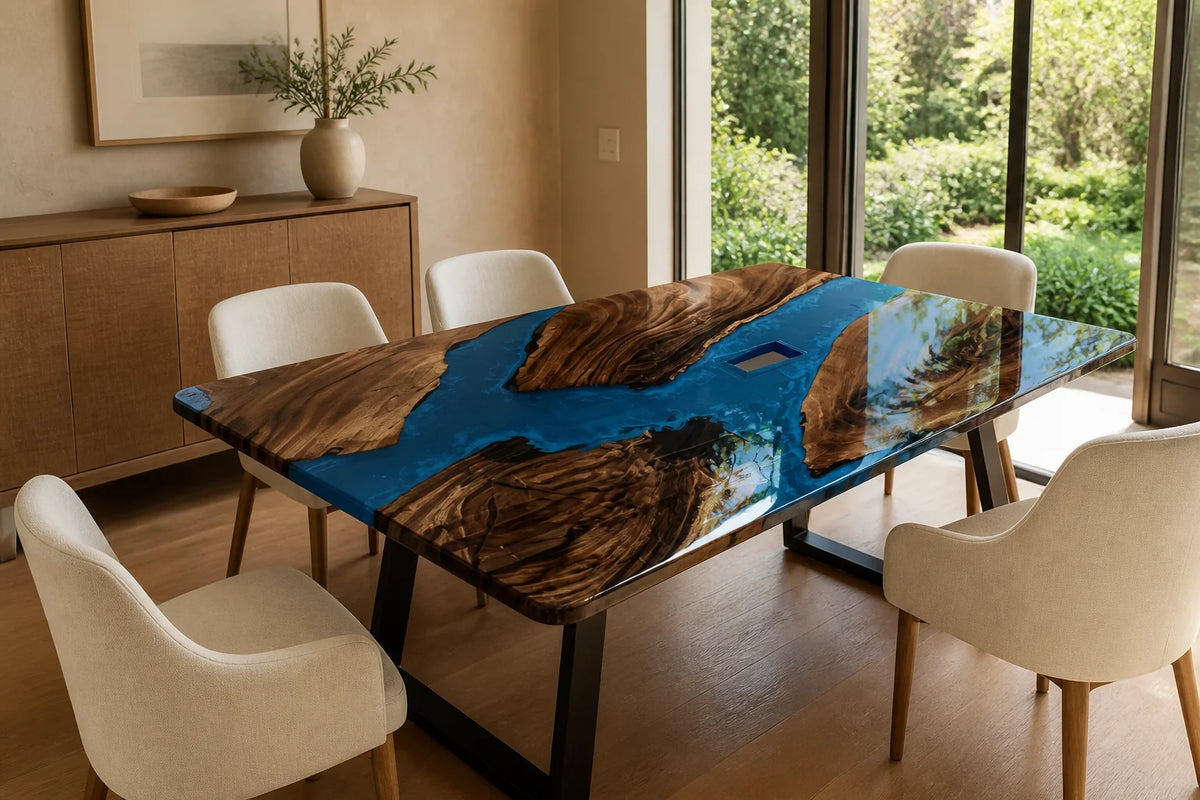 Azure Delta South American Walnut Epoxy Dining Table DT16