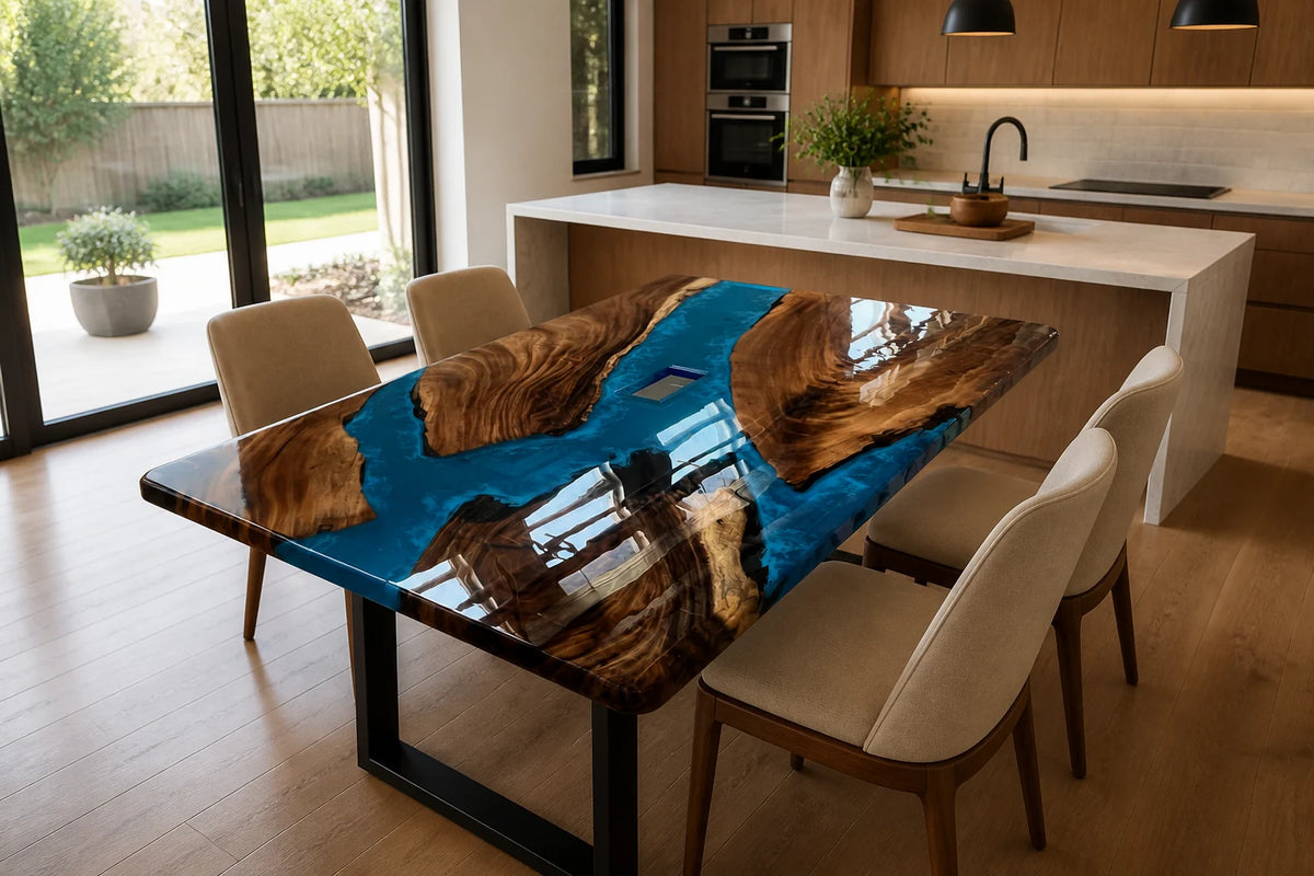Azure Delta South American Walnut Epoxy Dining Table DT16
