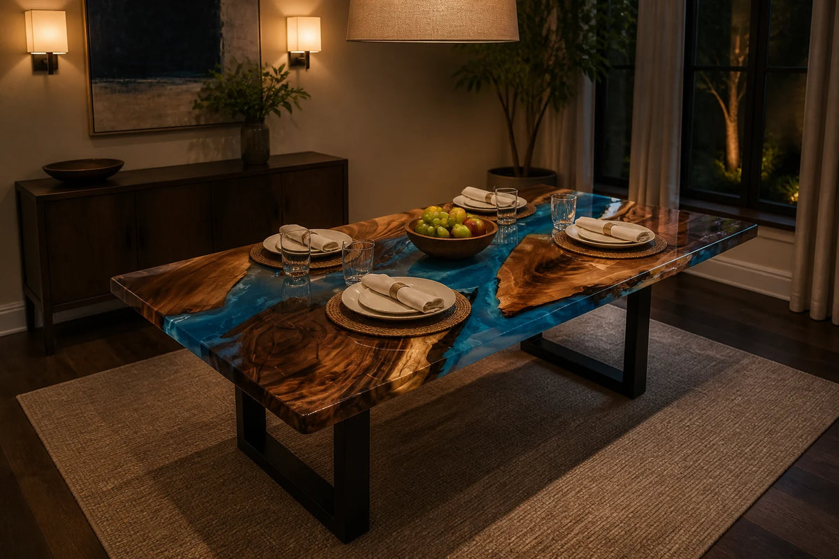 Azure Delta South American Walnut Epoxy Dining Table DT16