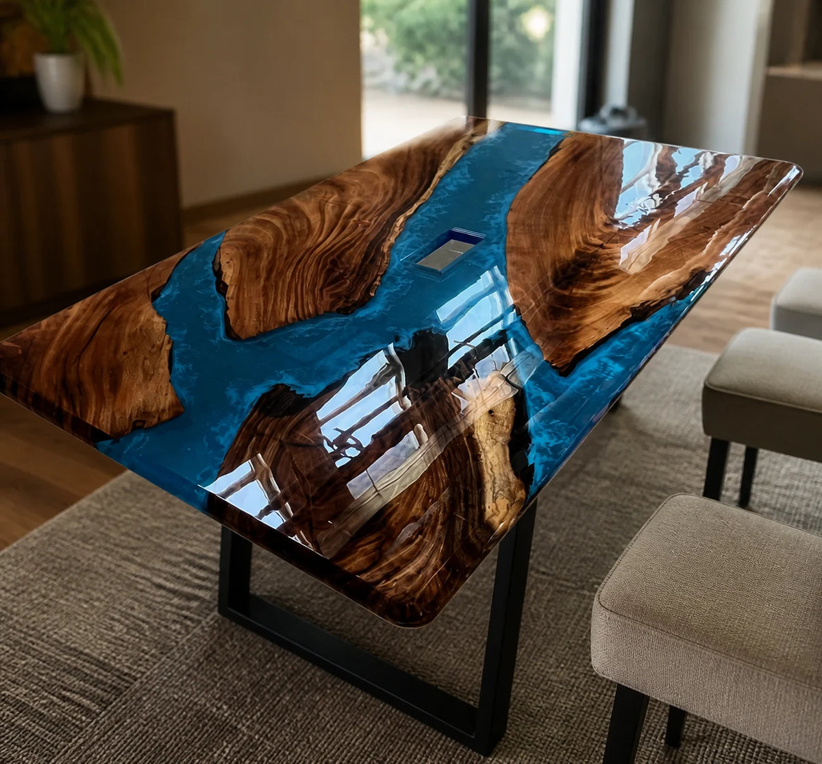 Azure Delta South American Walnut Epoxy Dining Table DT16