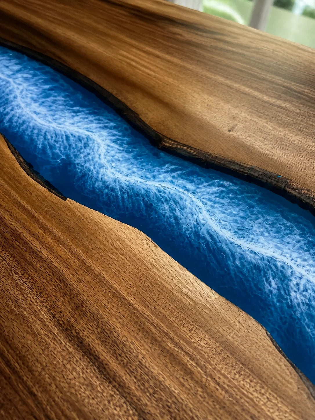 Blue Surf South American Walnut Epoxy River Dining Table DT17