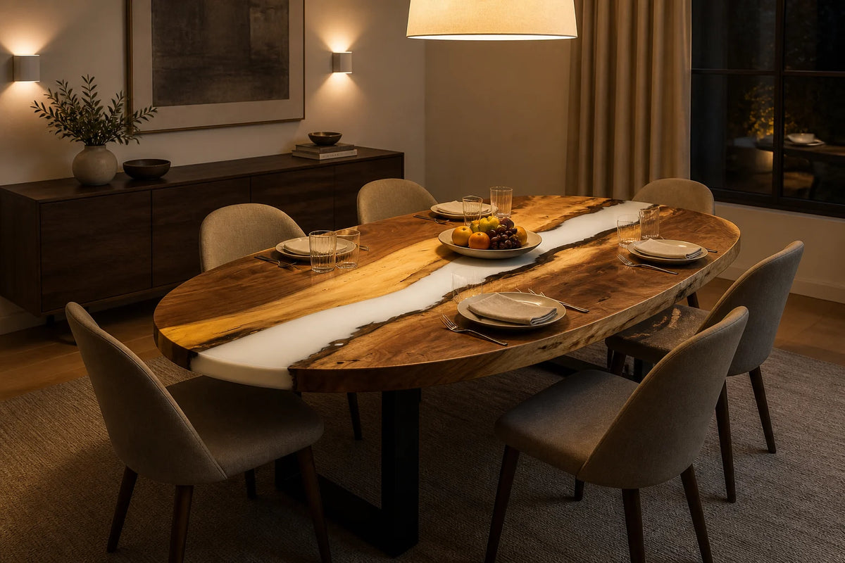Ivory Canyon South American Walnut Epoxy Dining Table DT18