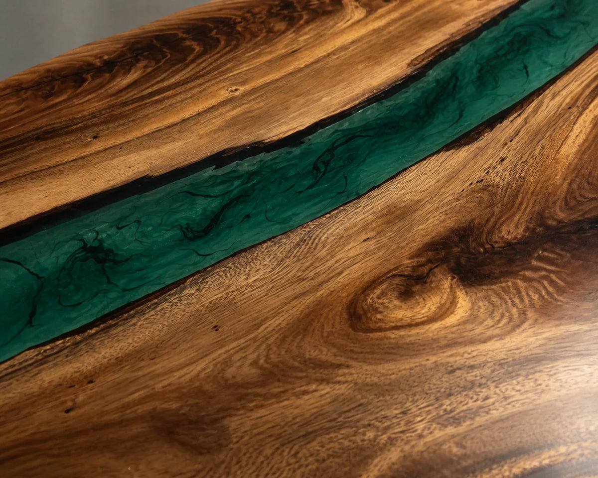 Emerald Flow South American Walnut Epoxy River Dining Table DT19
