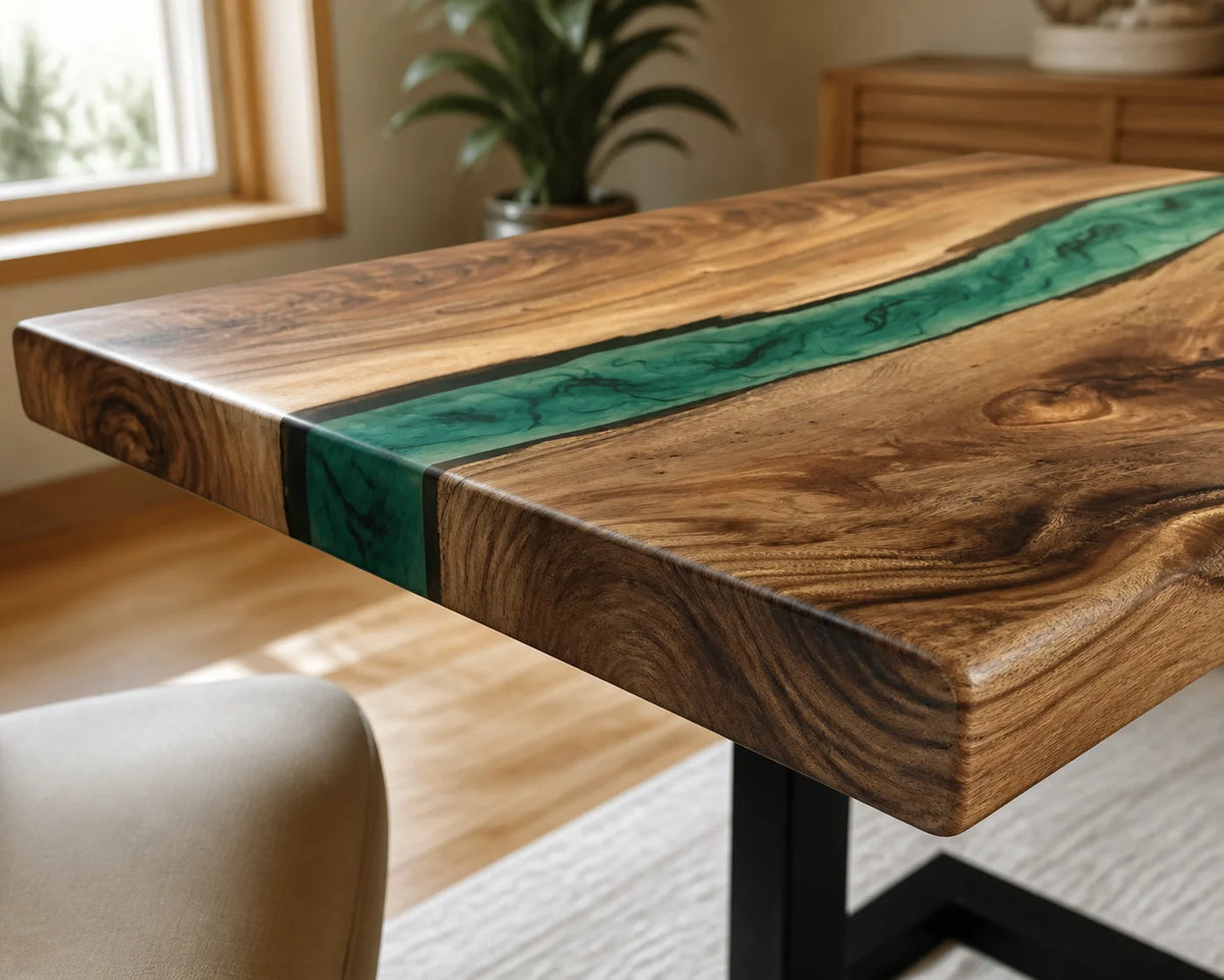 Emerald Flow South American Walnut Epoxy River Dining Table DT19