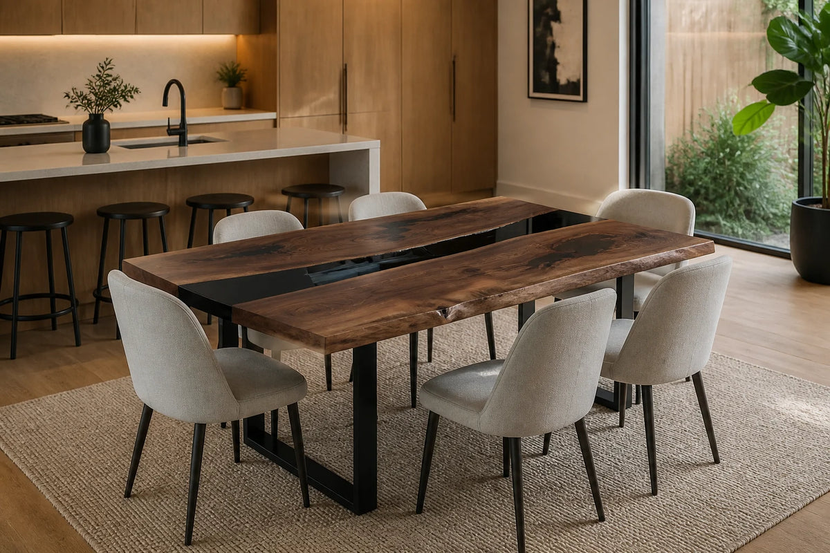 Charred Rift South American Walnut Epoxy Dining Table DT20