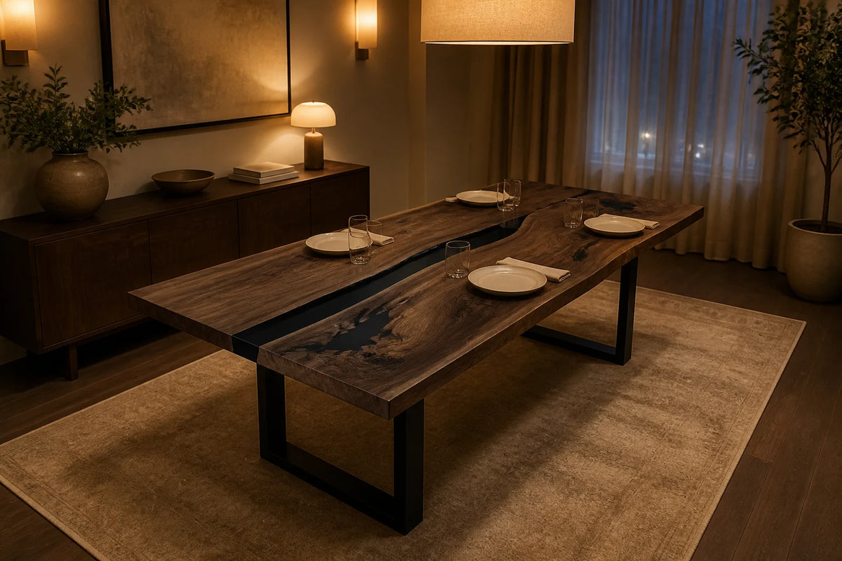 Charred Rift South American Walnut Epoxy Dining Table DT20