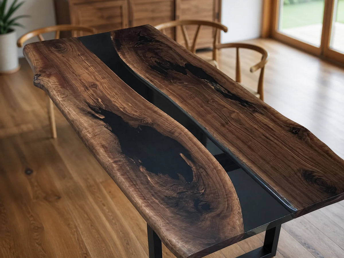 Charred Rift South American Walnut Epoxy Dining Table DT20