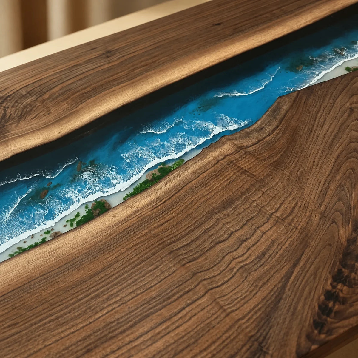 Turquoise Shore South American Walnut Epoxy Dining Table DT21