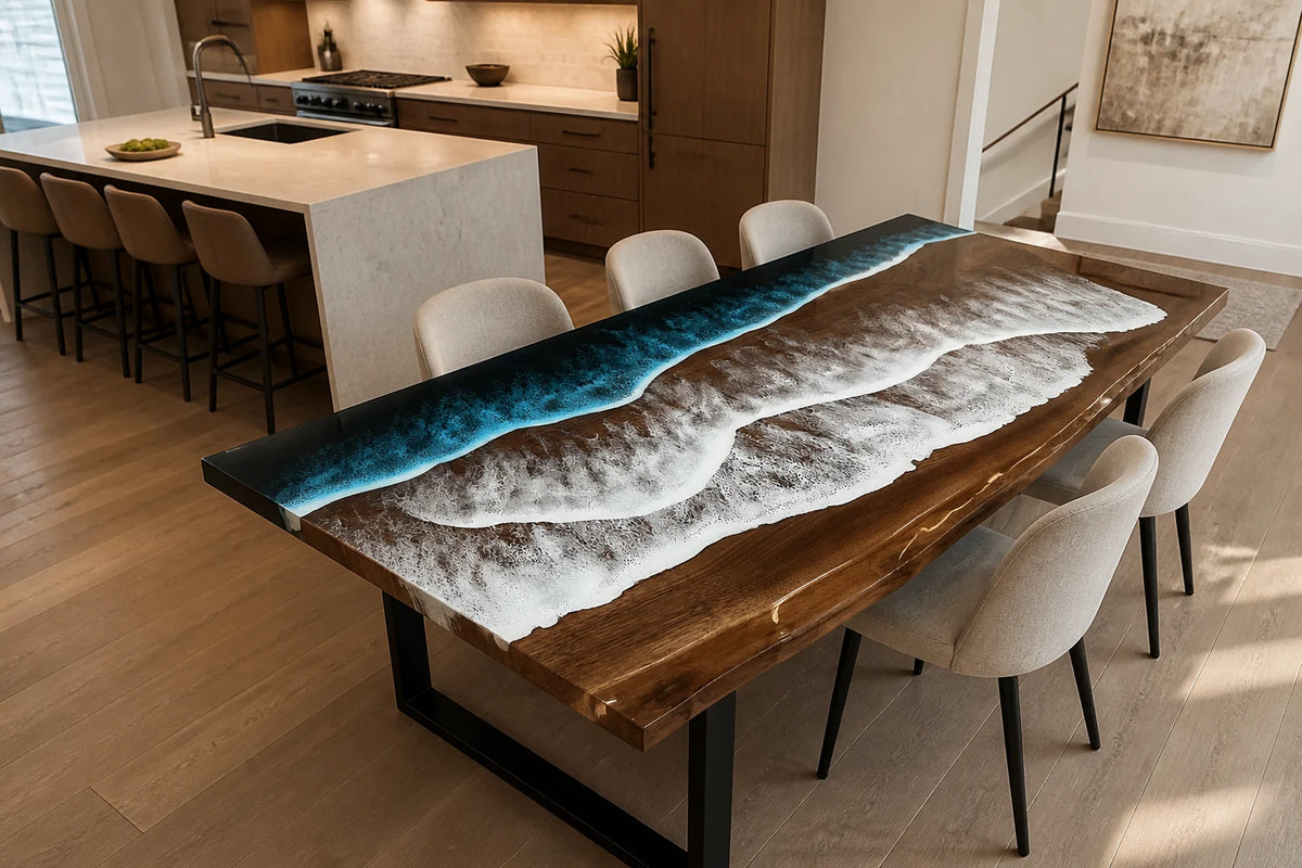 Arctic Tide South American Walnut Epoxy Dining Table DT22