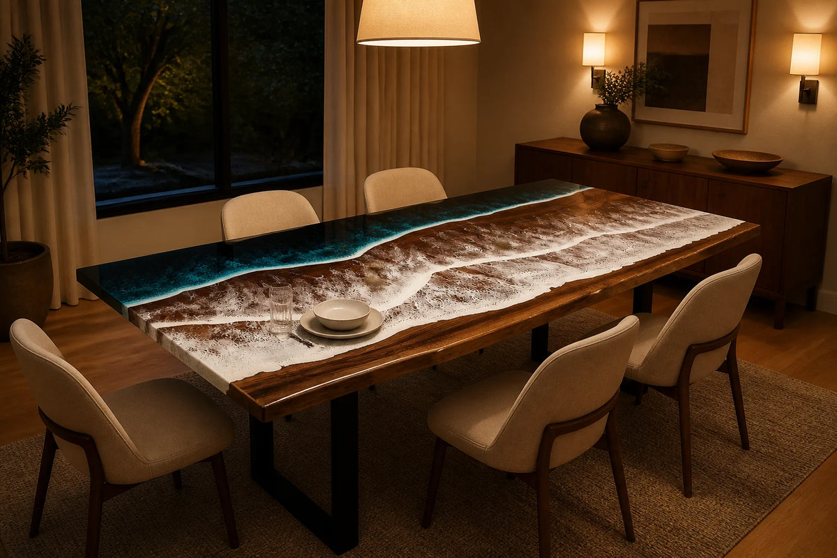 Arctic Tide South American Walnut Epoxy Dining Table DT22