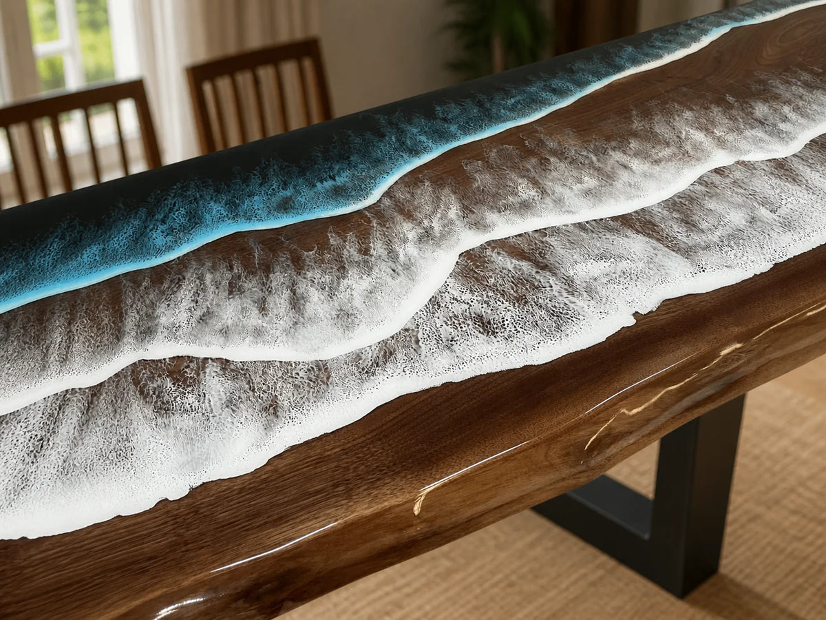 Arctic Tide South American Walnut Epoxy Dining Table DT22