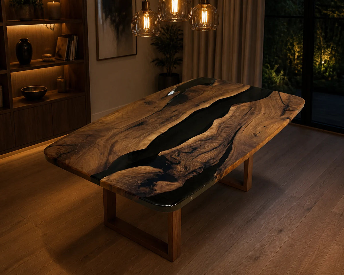 Onyx Island South American Walnut Epoxy Dining Table DT23