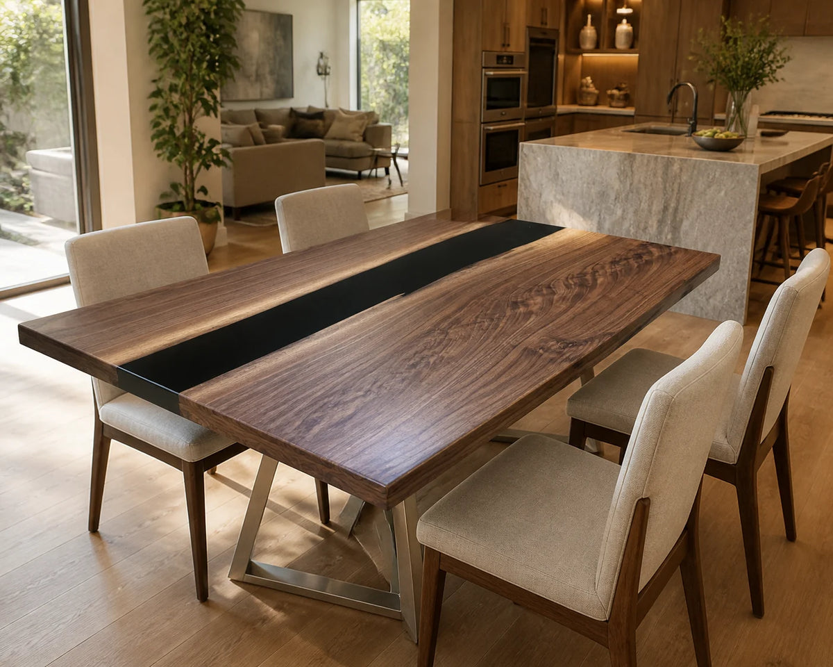 Midnight Divide South American Walnut Epoxy Dining Table DT24
