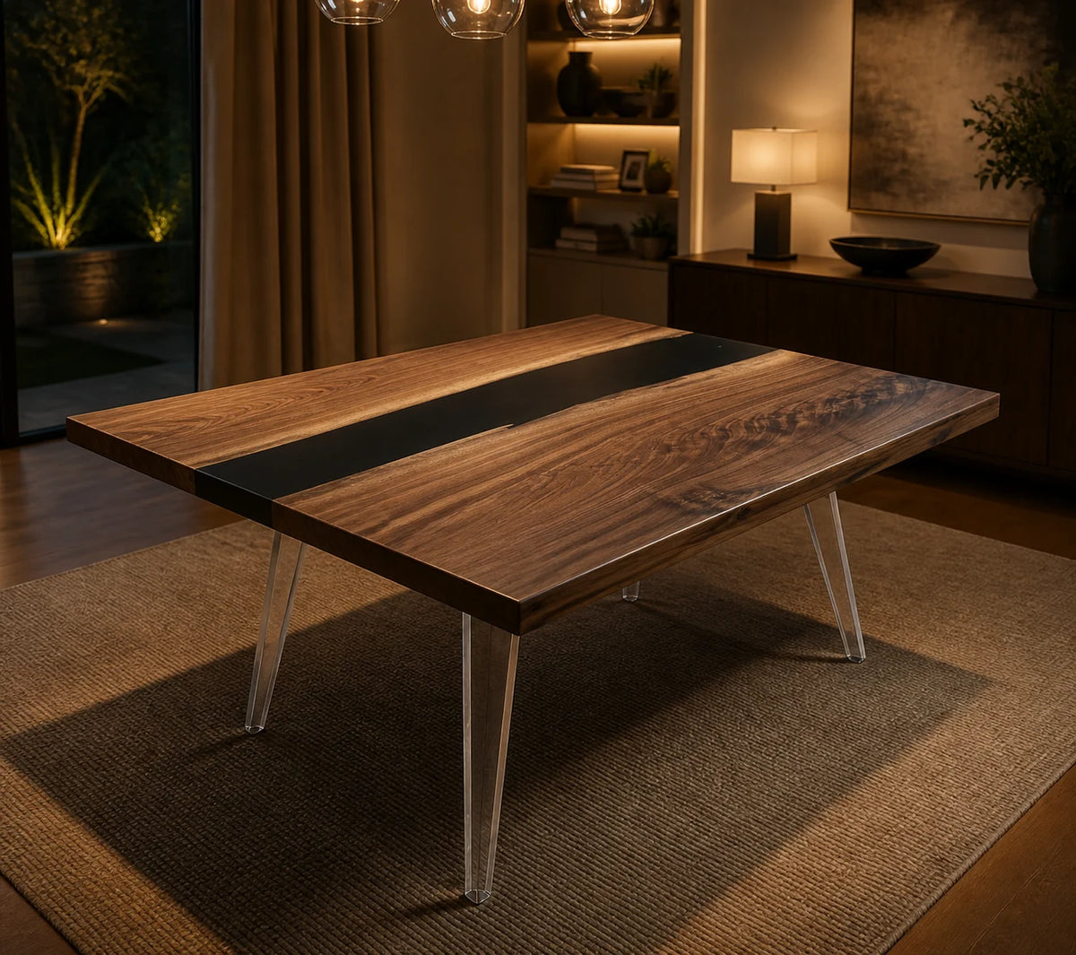 Midnight Divide South American Walnut Epoxy Dining Table DT24