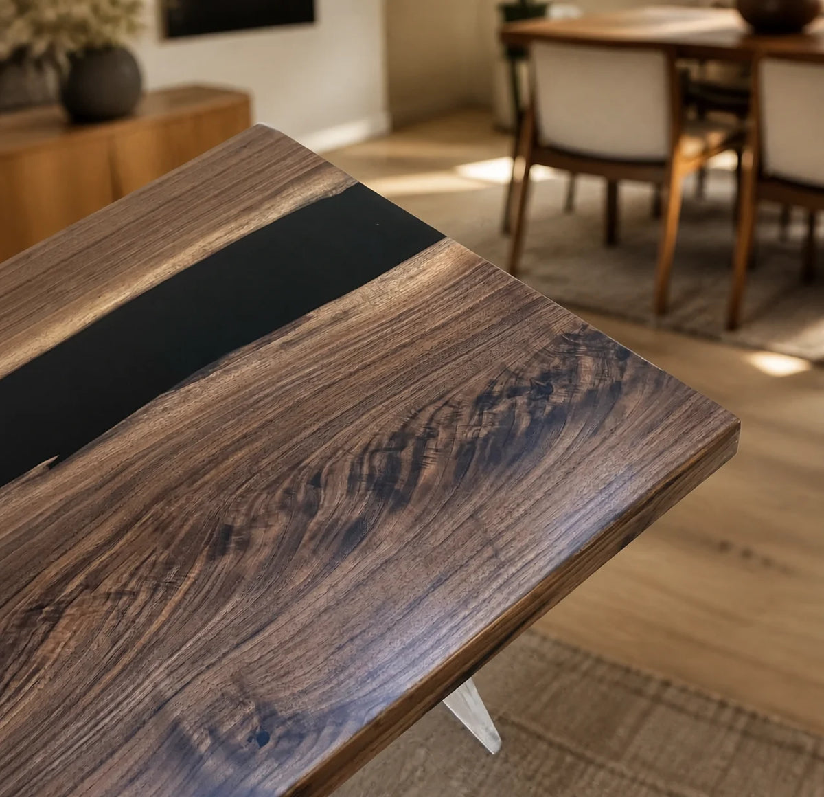 Midnight Divide South American Walnut Epoxy Dining Table DT24