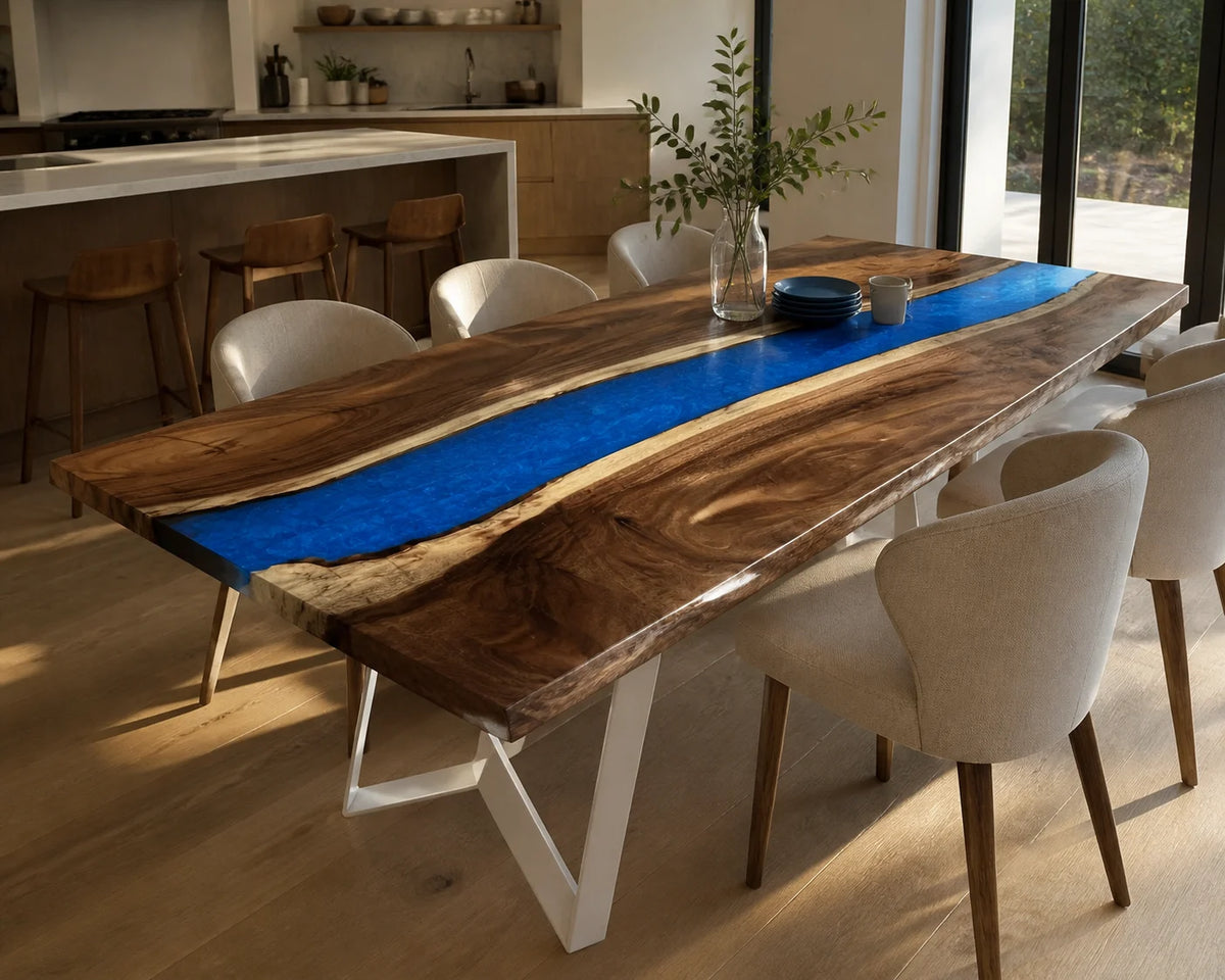Sapphire Coast South American Walnut Epoxy Dining Table DT27