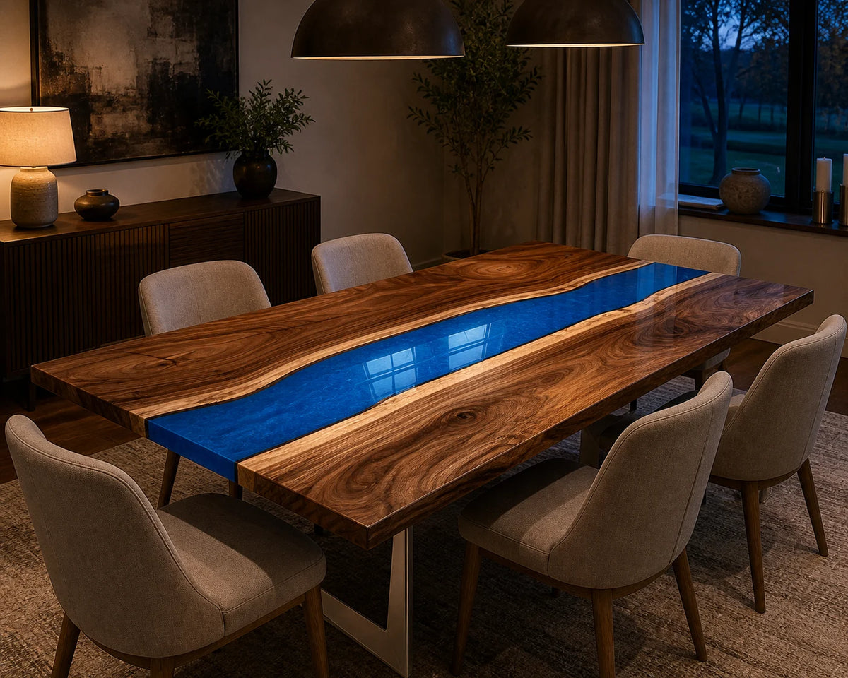 Sapphire Coast South American Walnut Epoxy Dining Table DT27