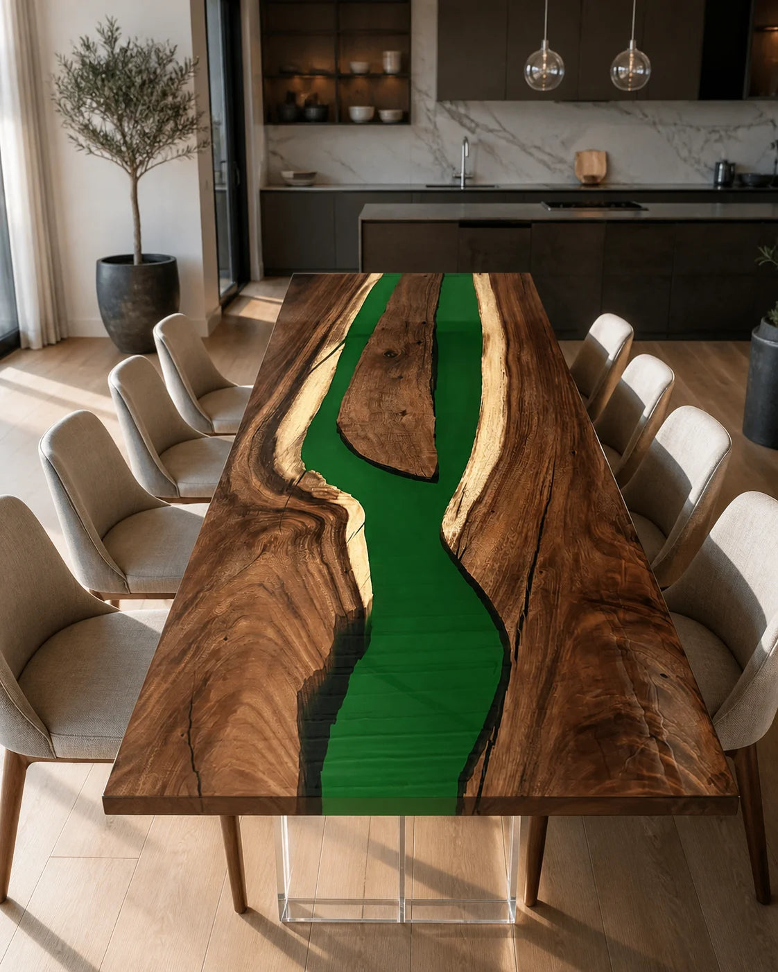Forest Stream South American Walnut Epoxy Dining Table DT28