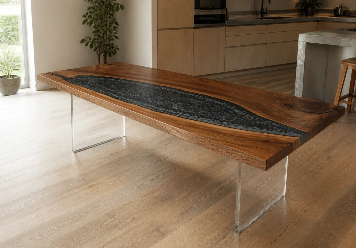 Silver Stone South American Walnut Epoxy Dining Table DT31