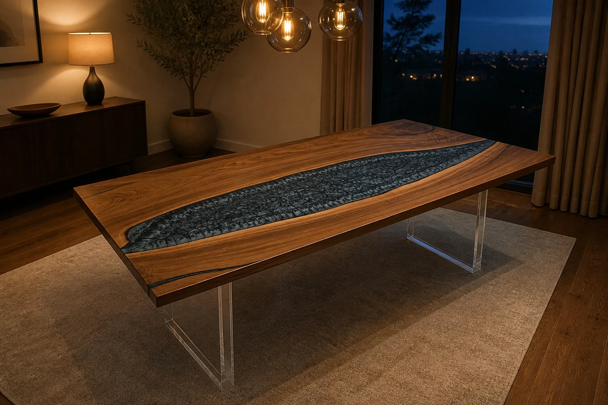 Silver Stone South American Walnut Epoxy Dining Table DT31