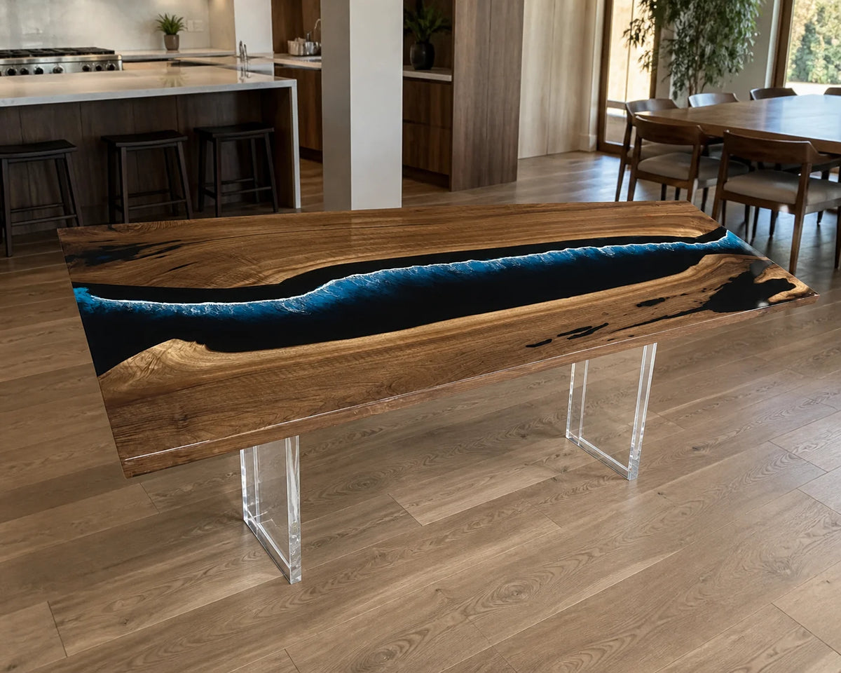 Blue Ember South American Walnut Epoxy Dining Table DT32
