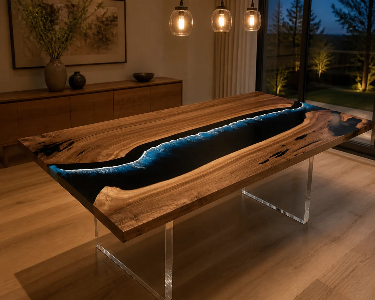 Blue Ember South American Walnut Epoxy Dining Table DT32