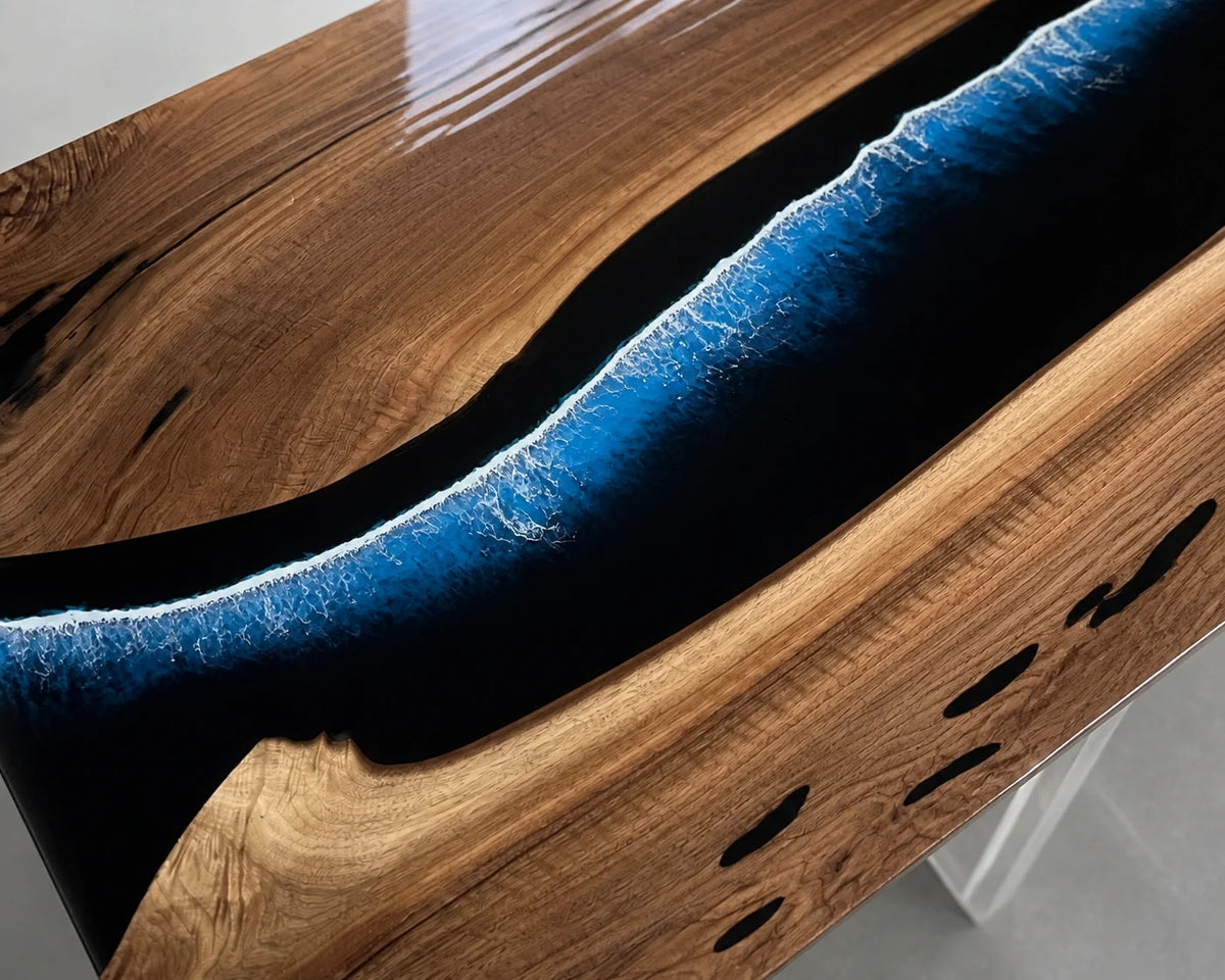 Blue Ember South American Walnut Epoxy Dining Table DT32