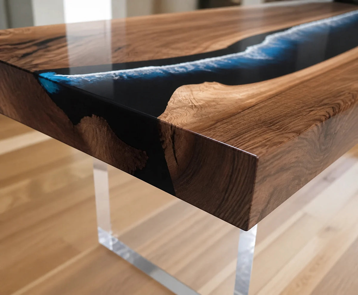 Blue Ember South American Walnut Epoxy Dining Table DT32