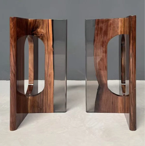 T-Shaped Black Walnut Epoxy Resin Table Leg with Hole SL08